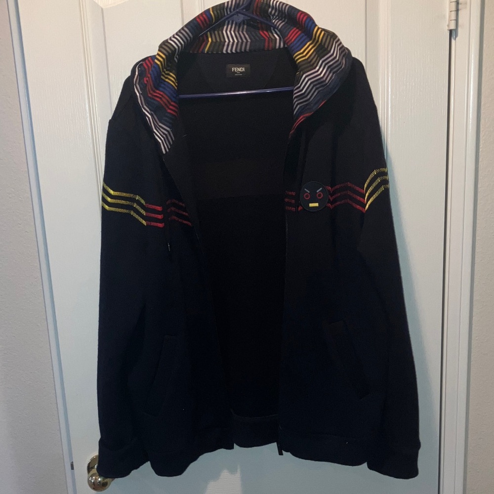 Fendi Navy Hoodie with Multicolor Striped Detail